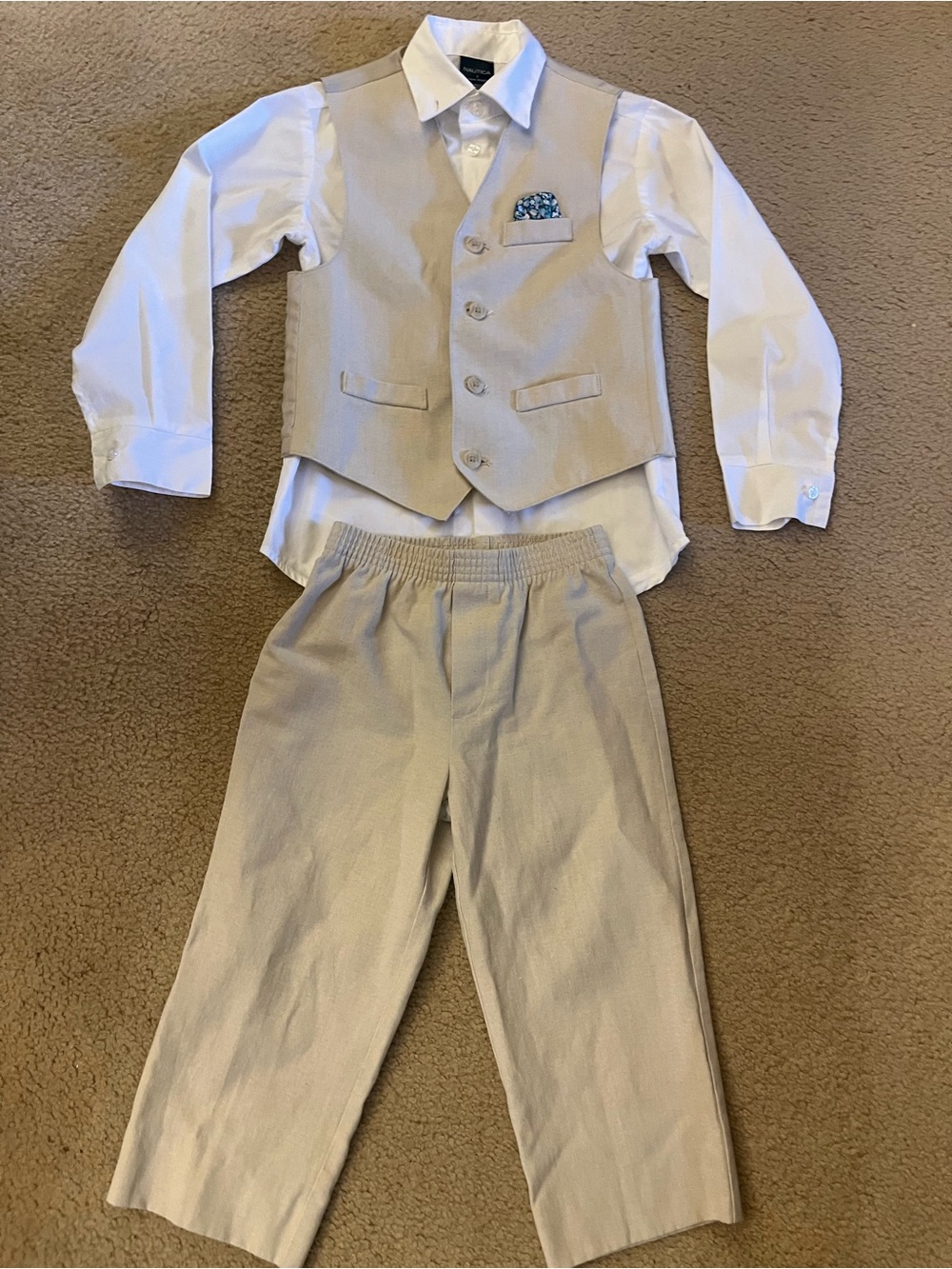 Nautica Little Boys 3 Piece Suit Size 7 pants vest & white dress shirt formal